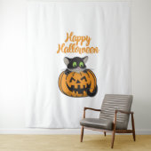 Tenture Joyeux Citrouille de chats Halloween (En situation)