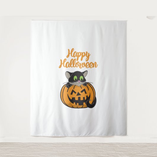 Tenture Joyeux Citrouille de chats Halloween (Devant)