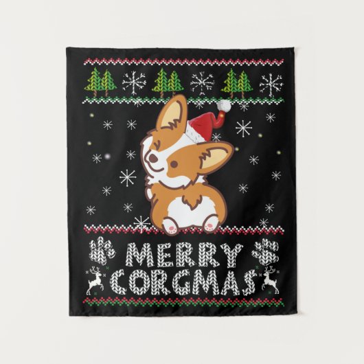 Tenture Joyeux Corgmas Noel Corgi (Devant)