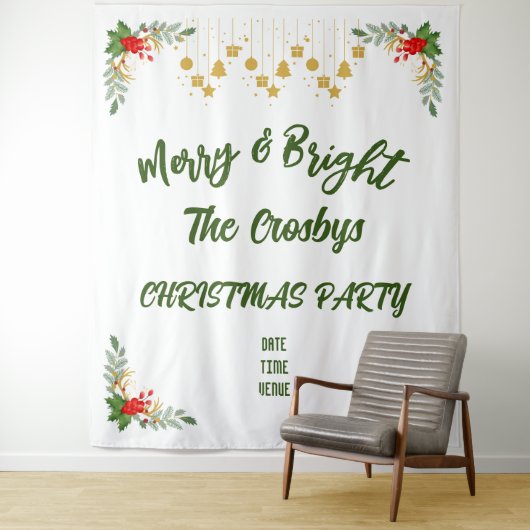 Tenture Joyeux Et Lumineux Noël Fête Script Personnalisé (En situation)
