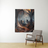 Tenture Joyeux fantôme d'Halloween dans un cimetière (En situation)