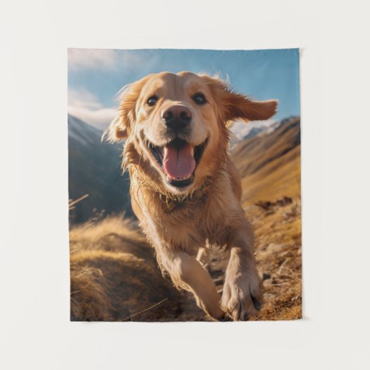Tenture Joyeux Golden Retriever en cours (Devant)