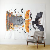 Tenture Joyeux Halloween Head Stone Et Bateaux Vampires (En situation (horizontale))