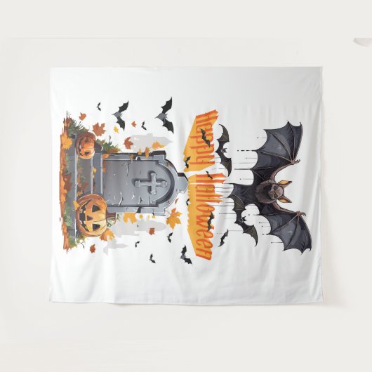 Tenture Joyeux Halloween Head Stone Et Bateaux Vampires (Devant (Horizontal))