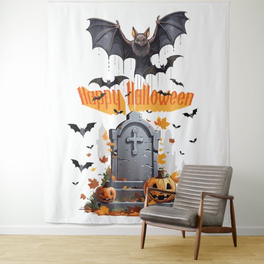 Tenture Joyeux Halloween Head Stone Et Bateaux Vampires (En situation)