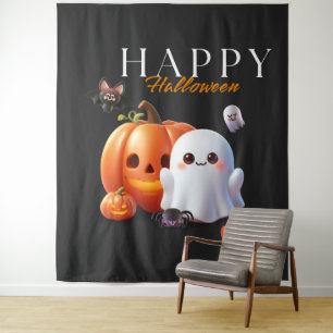Tenture Joyeux Halloween mignon noir et orange