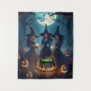 Tenture Joyeux Halloween Sorcières Brasse sous la pleine l