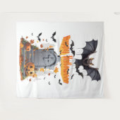Tenture Joyeux Halloween Tête de Pierre et Chauves-Souris (Devant (Horizontal))