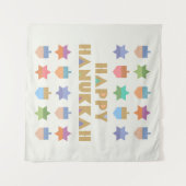 Tenture Joyeux Hanoukka Dreidels and Stars (Devant (Horizontal))
