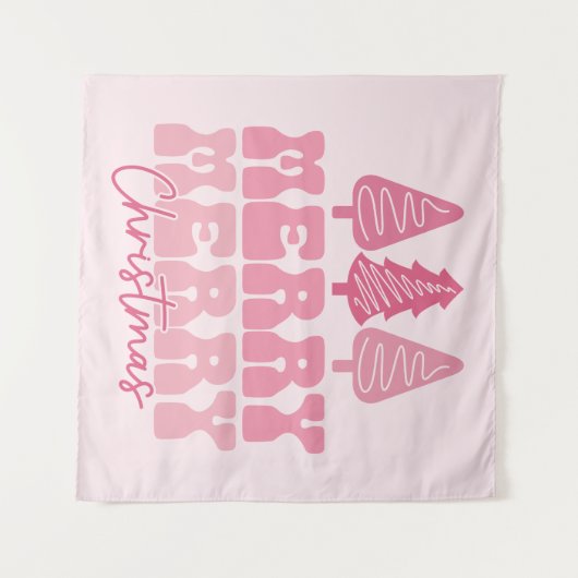 Tenture Joyeux Joyeux Noël - Conception des Fêtes Rose (Devant (Horizontal))