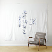 Tenture Joyeux Noël bleu flocons ajouter nom fêtes (En situation (horizontale))