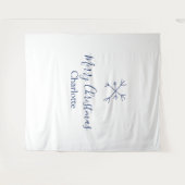 Tenture Joyeux Noël bleu flocons ajouter nom fêtes (Devant (Horizontal))