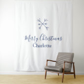 Tenture Joyeux Noël bleu flocons ajouter nom fêtes (En situation)