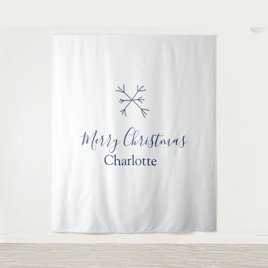 Tenture Joyeux Noël bleu flocons ajouter nom fêtes (Devant)