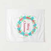 Tenture Joyeux Noël bleu rouge guirlande aquarelle vacance (Devant (Horizontal))