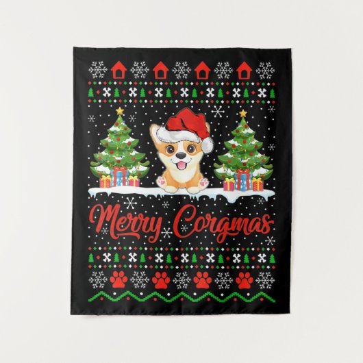 Tenture Joyeux Noël Corgmas Bonnet (Devant)