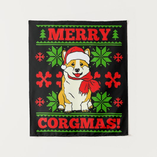 Tenture Joyeux Noël Corgmas Corgi Chien (Devant)