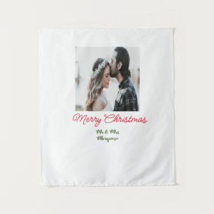 Tenture Joyeux Noël couple photo ajouter nom heureux vacan