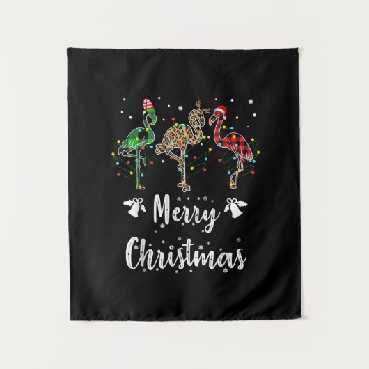 Tenture Joyeux Noël Leopard Rouge Vert Flamant rose Plaid (Devant)