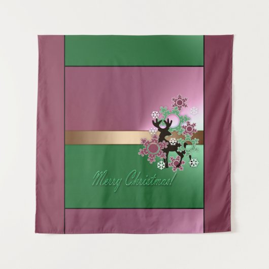 Tenture Joyeux Noël! , nouvel an, cerf de Noël, neige (Devant)