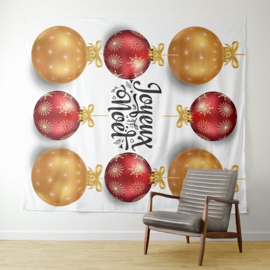 Tenture Joyeux Noel ornement de Noël français rouge et or (En situation (horizontale))