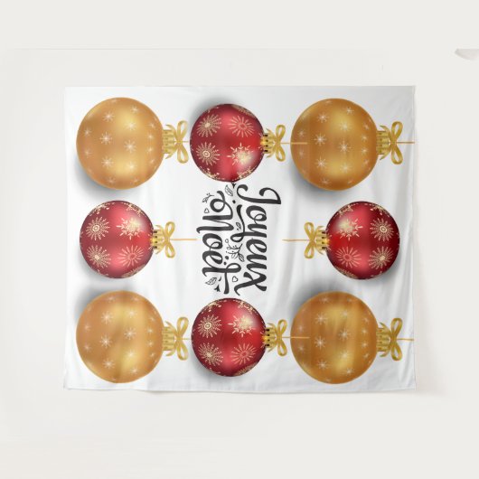 Tenture Joyeux Noel ornement de Noël français rouge et or (Devant (Horizontal))