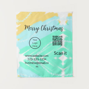 Tenture Joyeux Noël QR code entreprise jaune vert eau