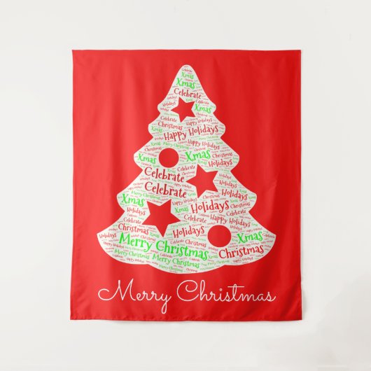 Tenture Joyeux Noël rouge et blanc Arbre d'art (Devant)