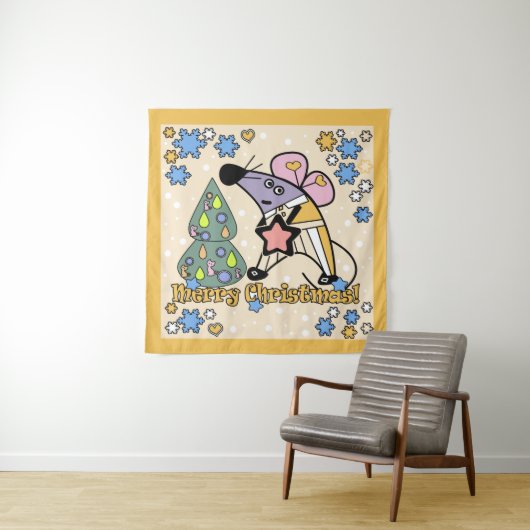 Tenture Joyeux Noël Symbole du Nouvel An Souris Caricature (En situation)