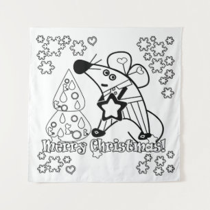 Tenture Joyeux Noël Symbole du Nouvel An Souris Caricature
