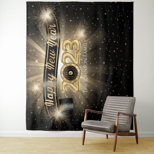 Tenture Joyeux Nouvel An 2023 Photo Booth Backdrop (En situation)