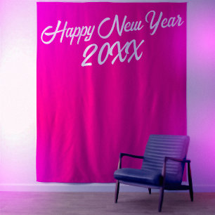 Tenture Joyeux Nouvel An écriture blanche rose vif de styl