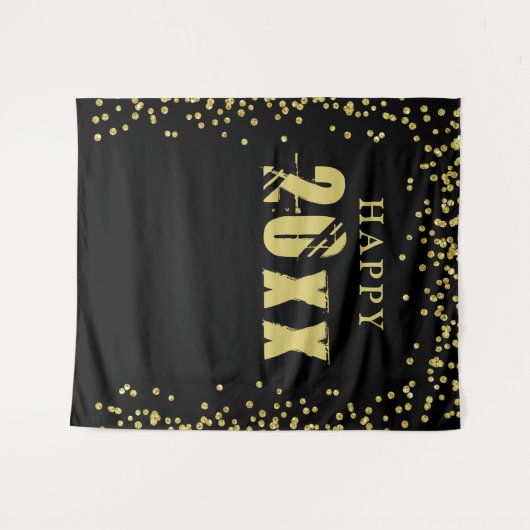 Tenture Joyeux Nouvel An Noir Confetti Fond photo (Devant (Horizontal))