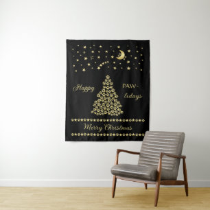 Tenture Joyeux Pawlidays, Or brillant Paw sapin de Noël