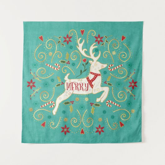 Tenture Joyeux renne de Teal de vacances (Devant (Horizontal))