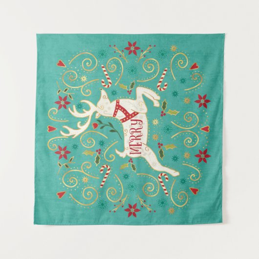 Tenture Joyeux renne de Teal de vacances (Devant)