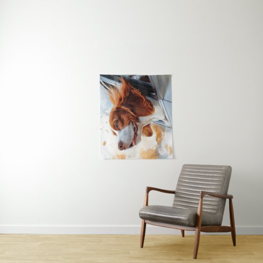 Tenture Joyful Dog in the Wind Art Print (En situation)
