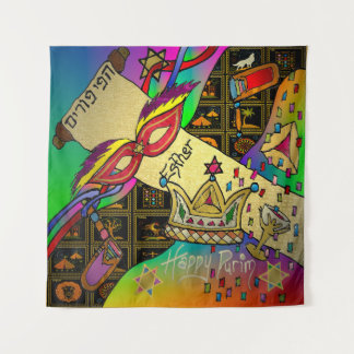 Tenture Judaica Purim Esther Célébration Art Noir Imprimer