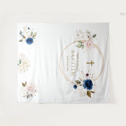Tenture Jumeaux Chic Fleurs de Rose Fleurie Baptême Access (Devant (Horizontal))