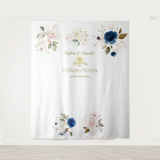 Tenture Jumeaux Fleurs de Teint Rose Communion Photo Acces (Devant)