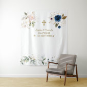 Tenture Jumeaux Fleurs Rose Bleu 1er Anniversaire Baptême  (En situation)