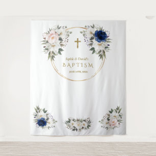 Tenture Jumeaux Fleurs Rose Bleu Baptême Prop Photo Or
