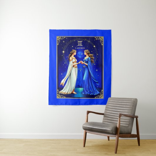 Tenture Jumeaux Gemini sous un ciel étoilé (En situation)