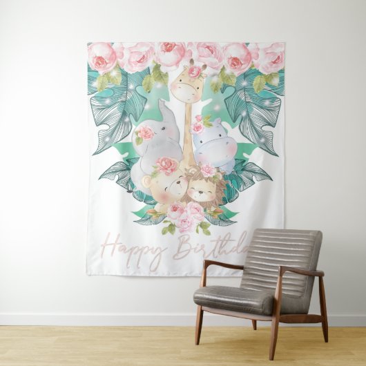 Tenture Jungle Animaux Joyeux Anniversaire (En situation)