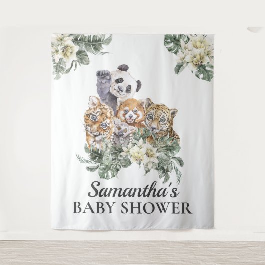 Tenture Jungle Cute Animaux Monogramme Baby shower tropica (Devant)
