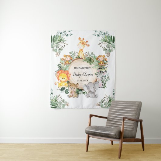 Tenture Jungle neutre Safari Animaux Baby shower sauvage U (En situation)