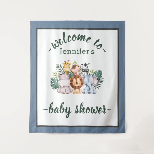 Tenture Jungle neutre Safari Animaux Baby shower sauvage U (Devant)