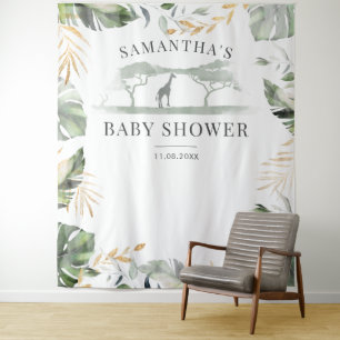 Tenture Jungle Palm Feuille Giraffe Baby shower fond