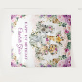 Tenture Jungle Safari Animaux Fête d'anniversaire Rose Vio (Devant (Horizontal))