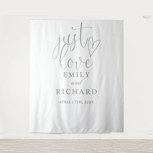 Tenture Just Love Script Sage Vert Mariage Photo fond (Devant)